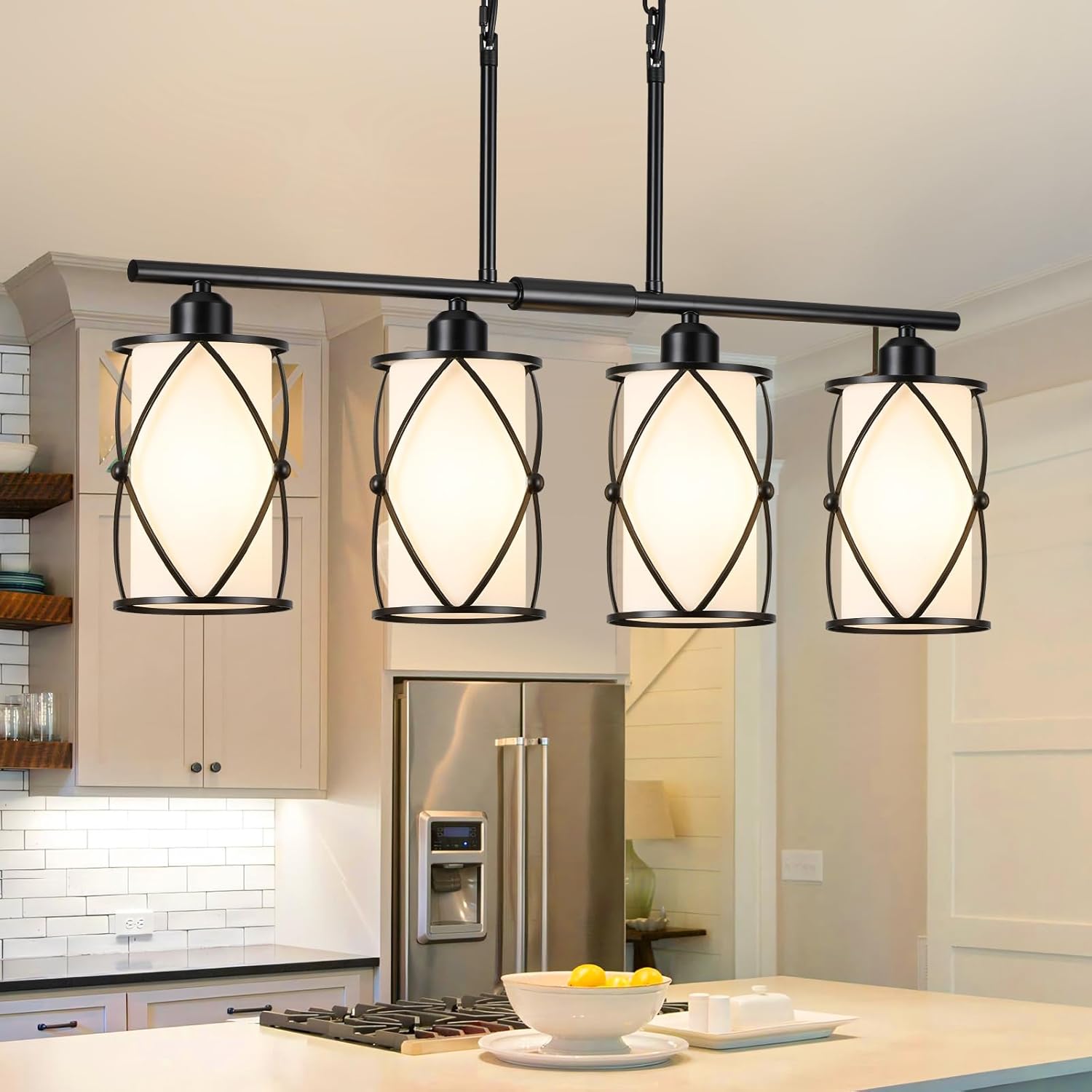 4-Light Kitchen Island Lighting with Modern Black Finish