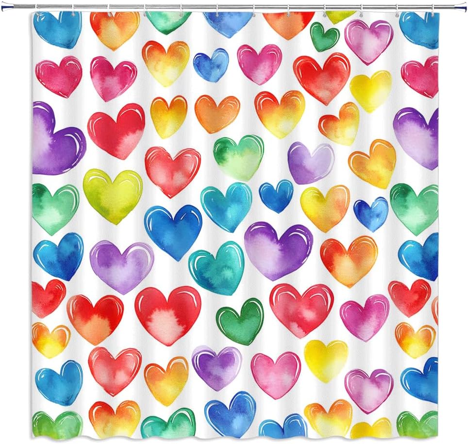 Romantic Love Heart Shower Curtain | Watercolor Fabric Decor