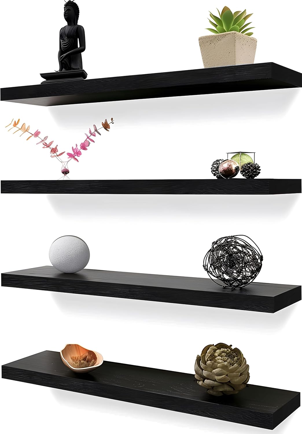 Wood Floating Shelves for Wall Decor, Rustic Shelves Set of 4