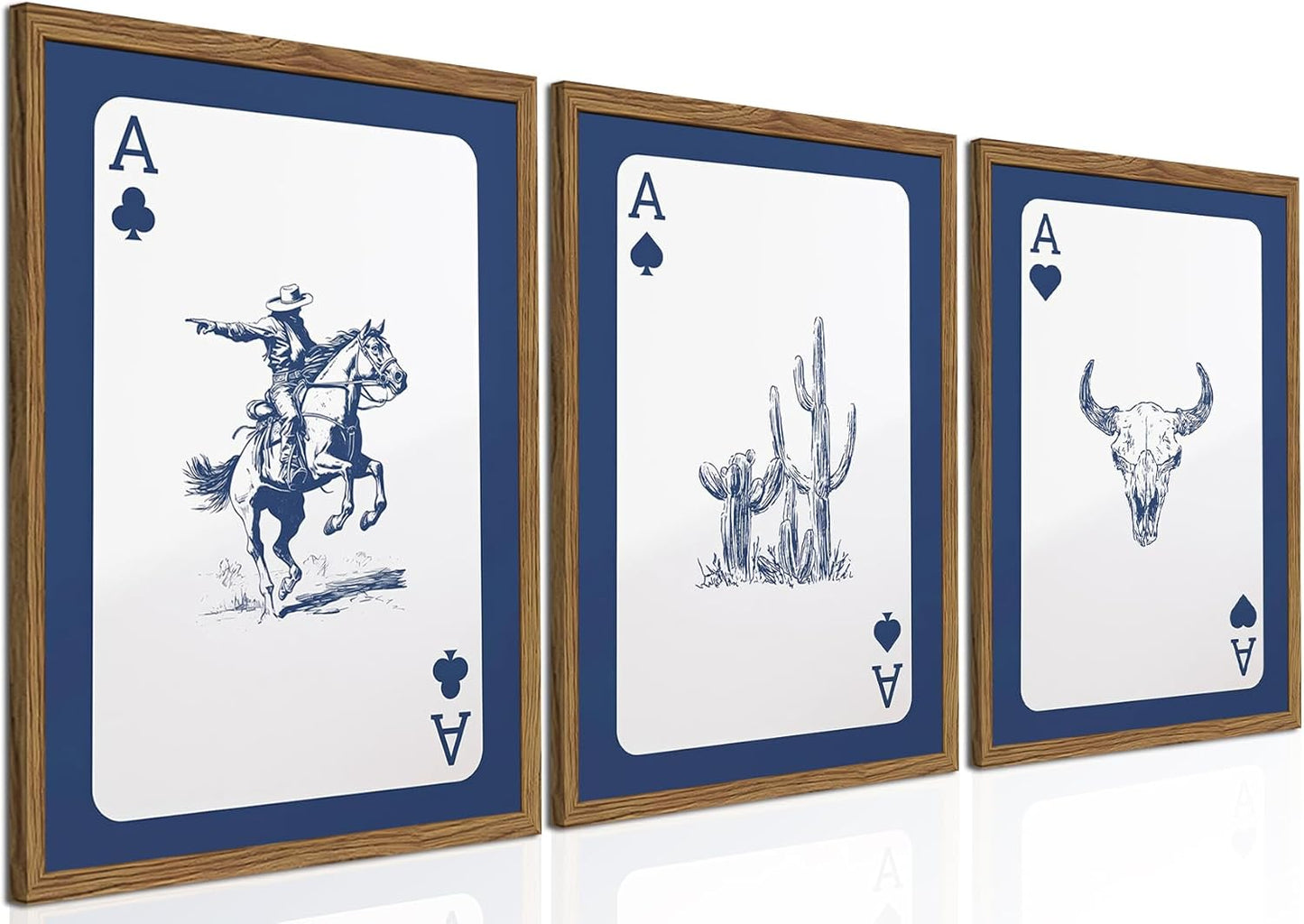 Western Wall Art Set of 3 with Blue Cowboy Decor for Home