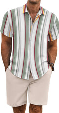 Men's Summer Beach Outfits 2 Piece Linen Shirt and Shorts Set COOFANDY
