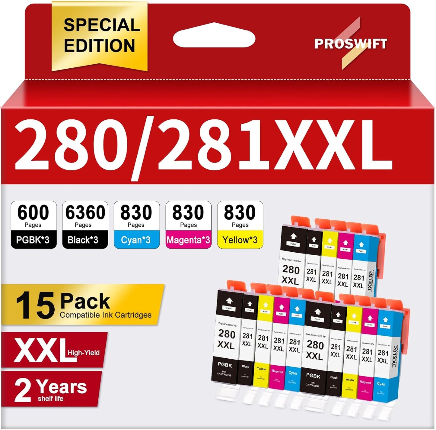 PROSWIFT 15 Pack XXL Ink Cartridges for Canon Printers