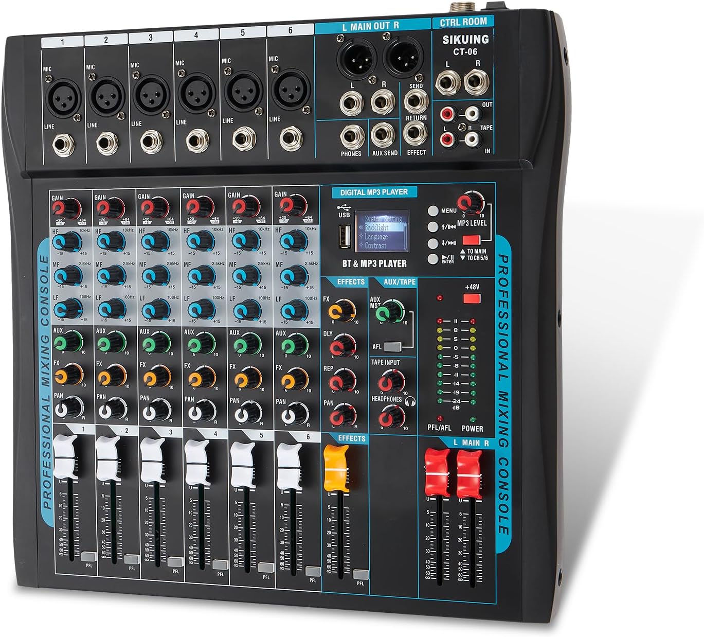 6 Channel Audio Mixer for Streaming with DSP Effects and USB