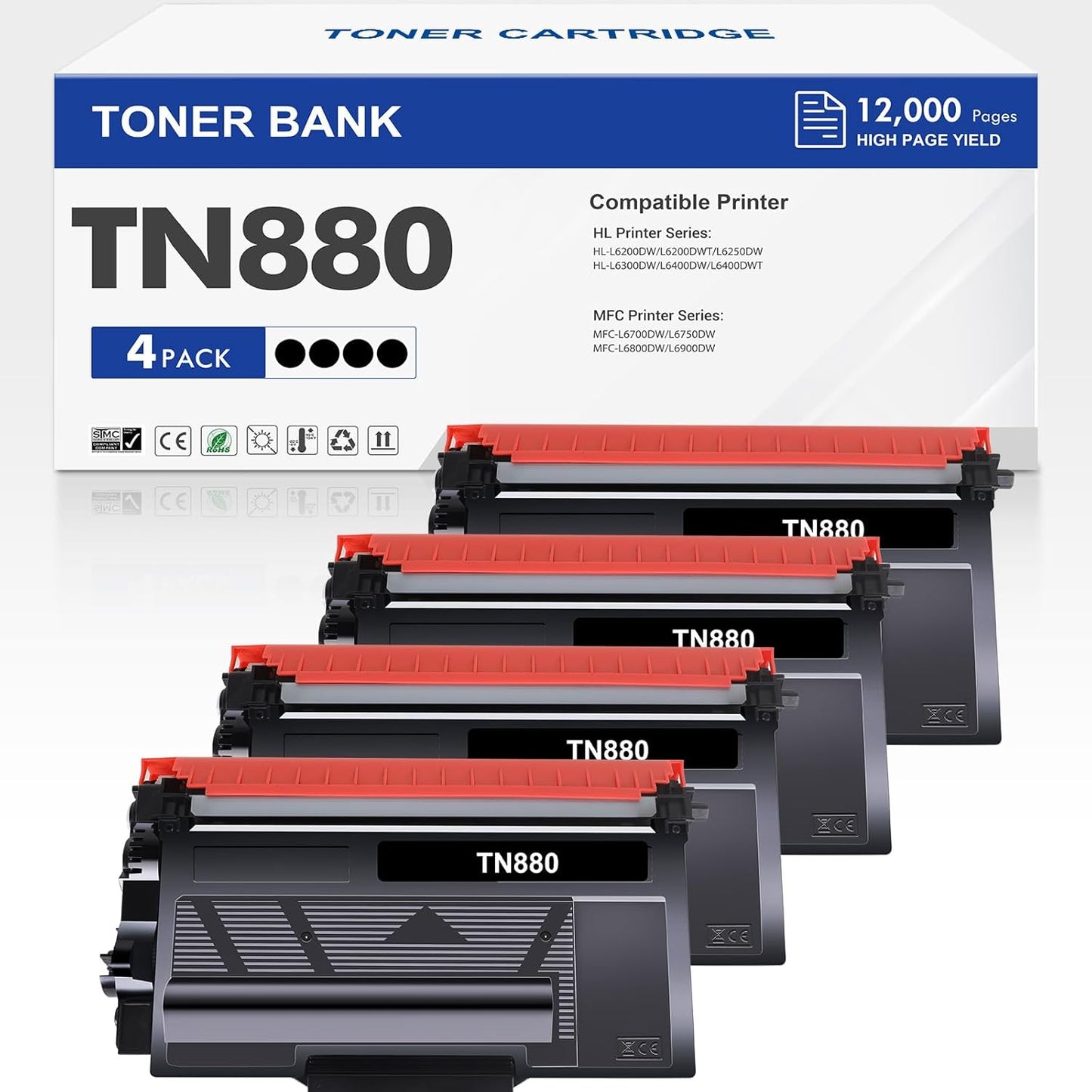 TN880 Super High Yield Black Toner Cartridge 4-Pack for Brother