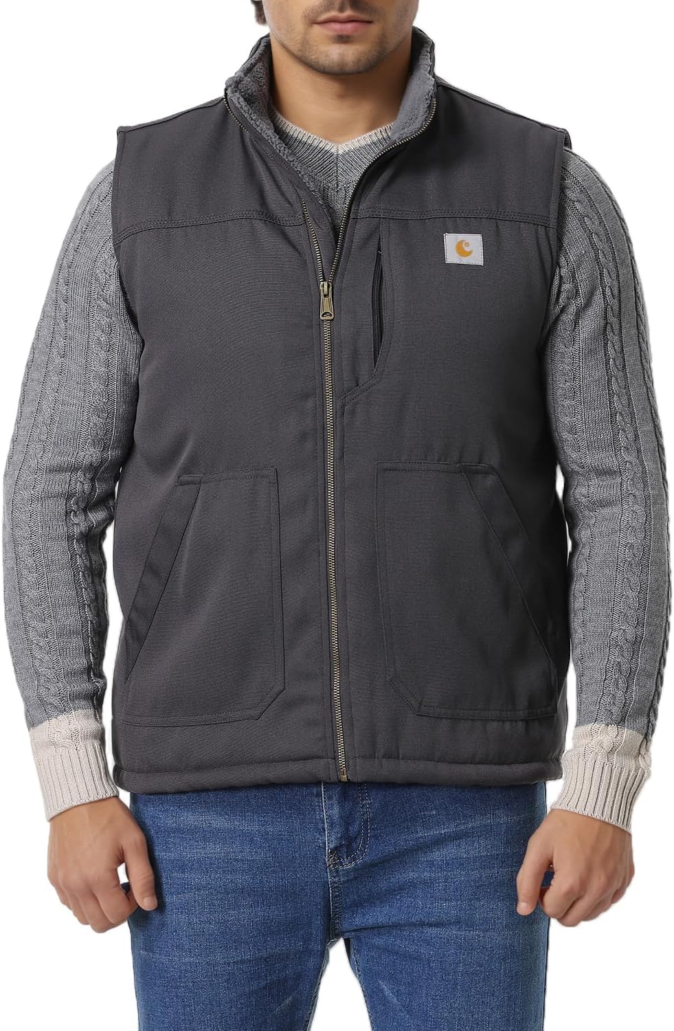 Men's Loose Fit Workwear Vest with Fleece-Lined Comfort