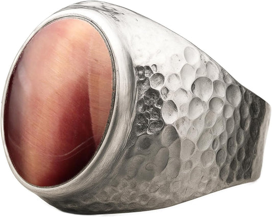 Natural Aventurine Crystal Ring for Men in Hammered Silver