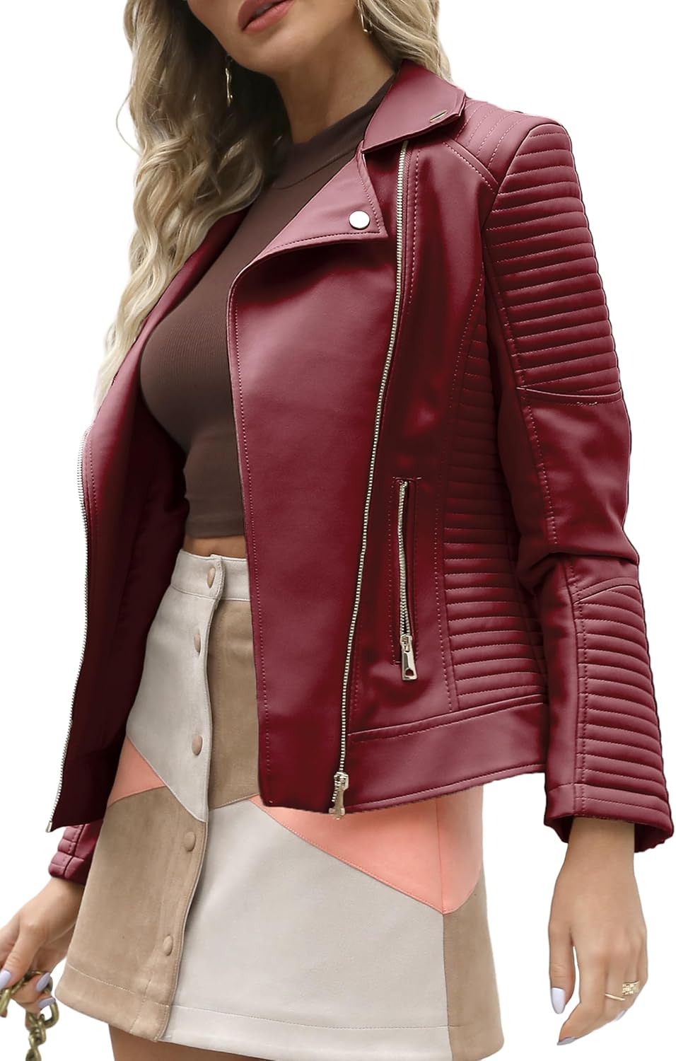 Faux Leather Casual Jacket for Women - Trendy Motorcycle Style