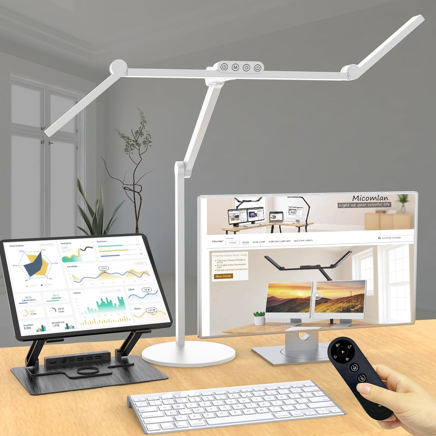 Adjustable 24W LED Desk Lamp | Remote Control | Bright & Dimmable Light