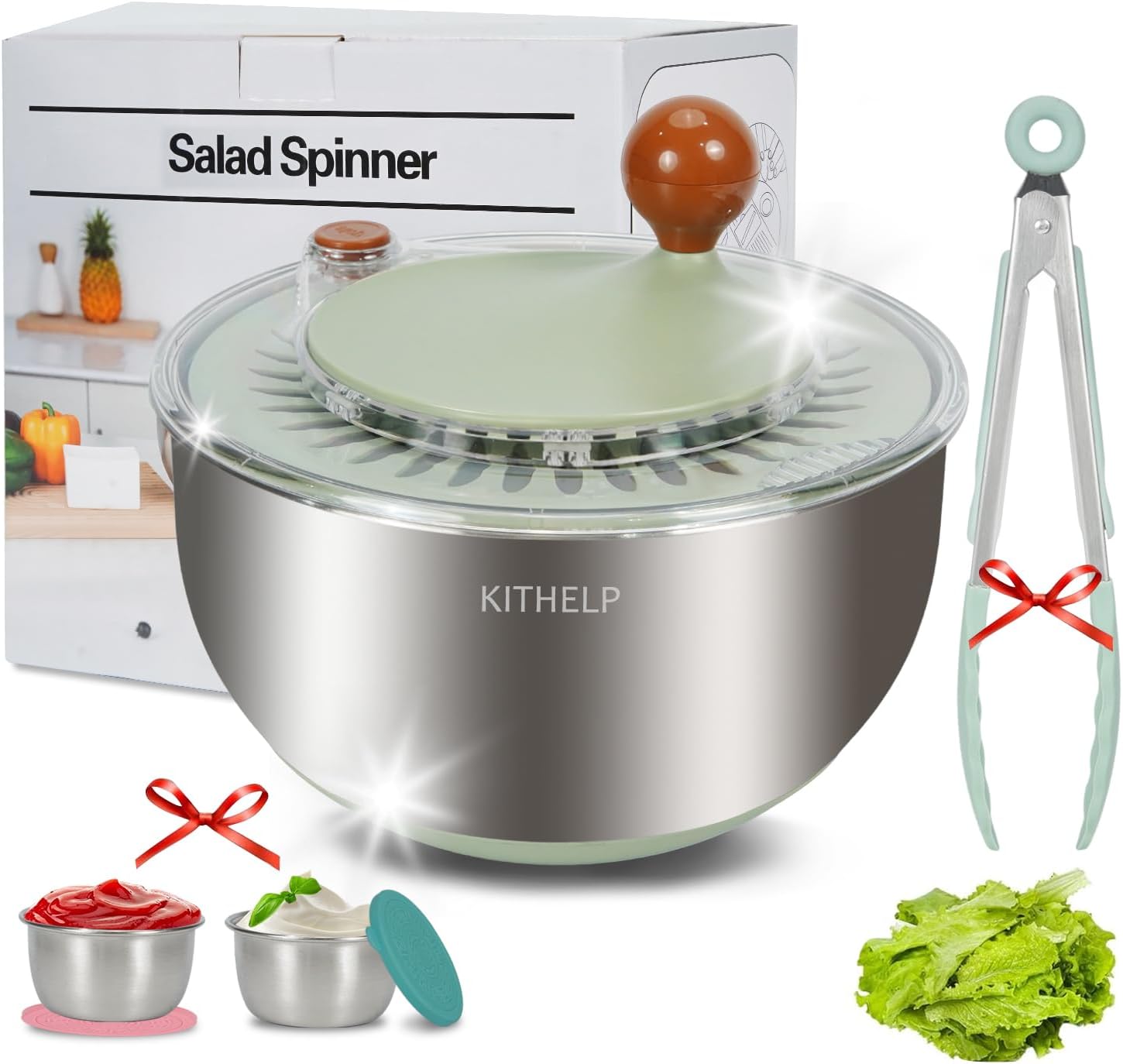 KITHELP Stainless Steel Salad Spinner for Efficient Salad Prep