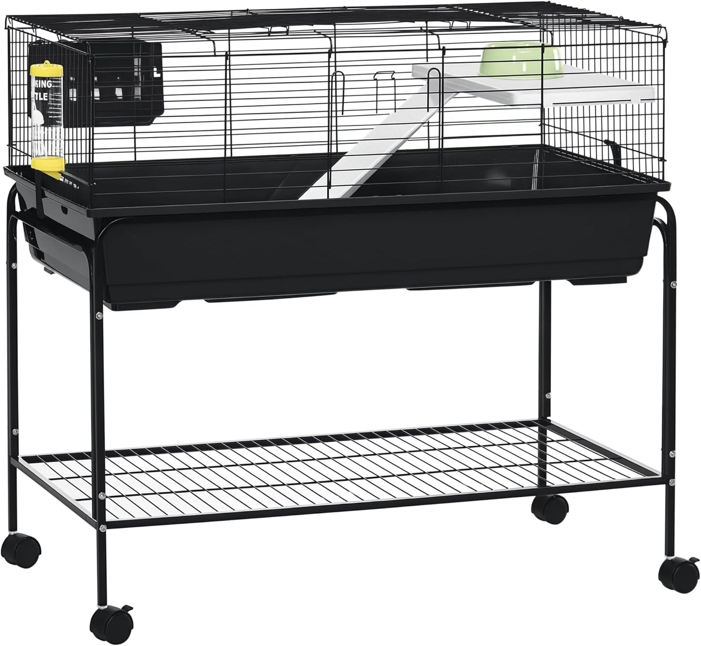 PawHut Two-Story Small Animal Cage with Wheels and Shelf