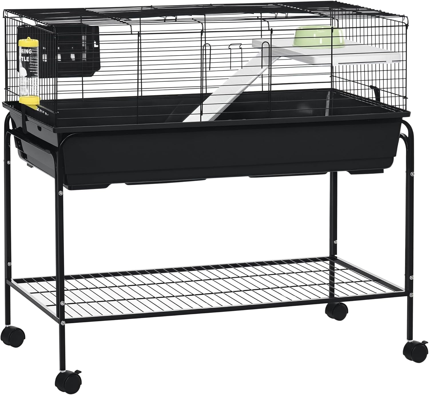 PawHut Two-Story Small Animal Cage with Wheels and Shelf
