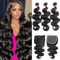 Bundles with Closure Human Hair 12A Body Wave 3 Bundles Set
