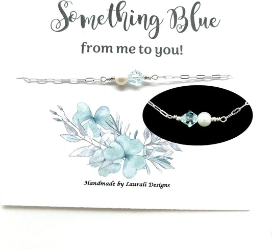 Something Blue Bride Gift Anklet Wedding with Sterling Silver