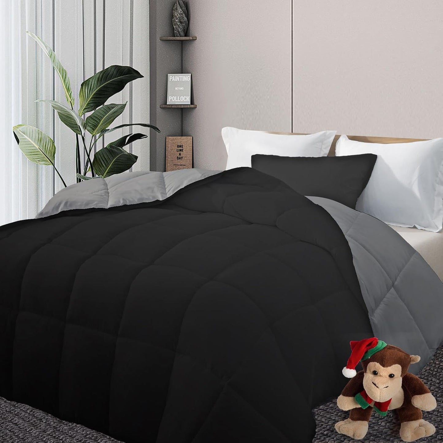 DOWNCOOL Oversized King Comforter for All Seasons, Black/Grey