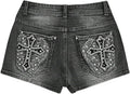 WDIRARA Cross Embroidery Rhinestone Denim Shorts - Y2k Low-Rise Mini