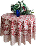 Meraki Red 100% Cotton Round Tablecloth 90 in - Handblock Floral Print
