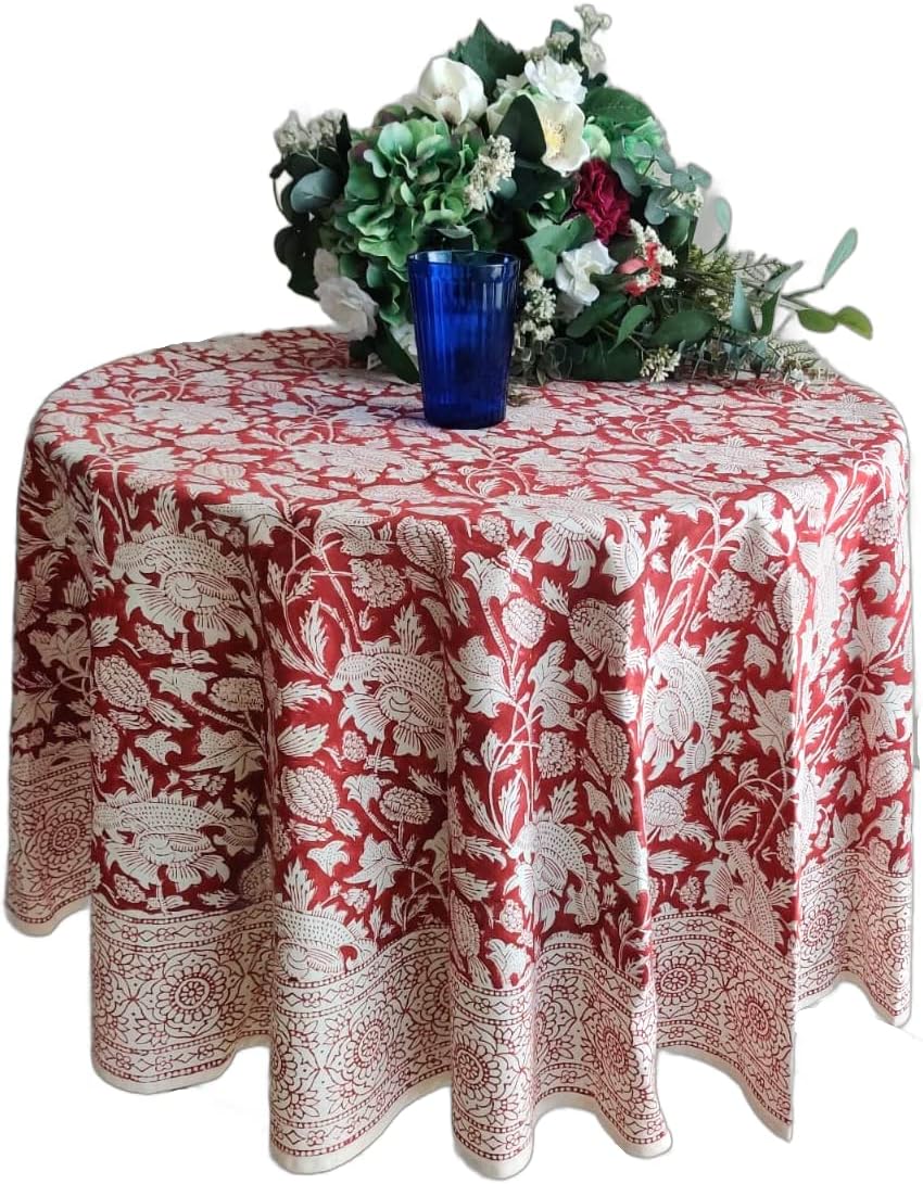 Meraki Red 100% Cotton Round Tablecloth for Elegant Dining