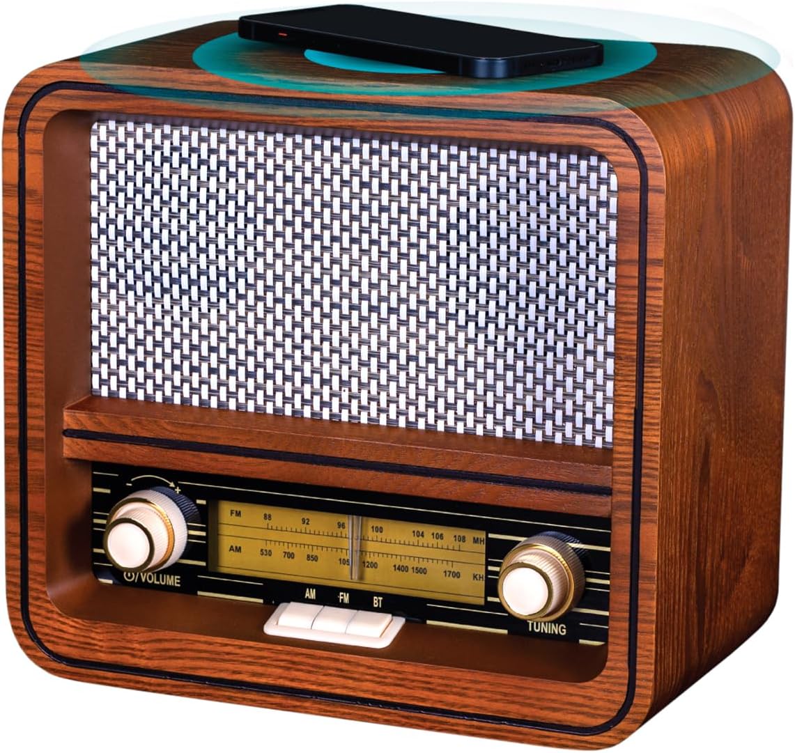 Fuse RAD Vintage Wood Retro Radio with Bluetooth & Wireless Charger