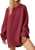 Womens Oversized Fuzzy Crew Neck Sweater - Cozy All-Season Wear