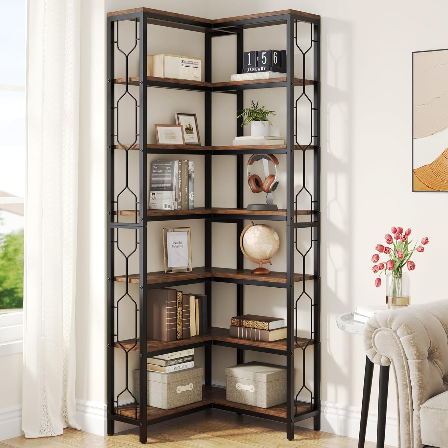 Tribesigns Corner Shelf - 7-Tier Industrial Bookshelf for Home