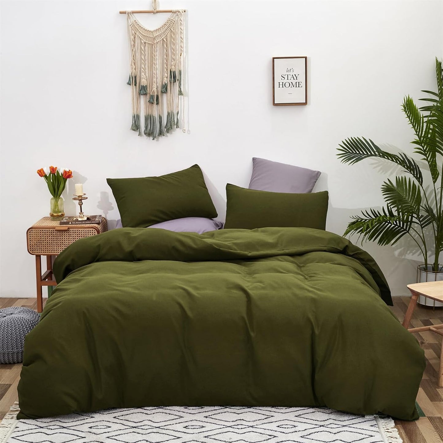 Cottonight Green Comforter Set King - Olive Dark Green Bedding