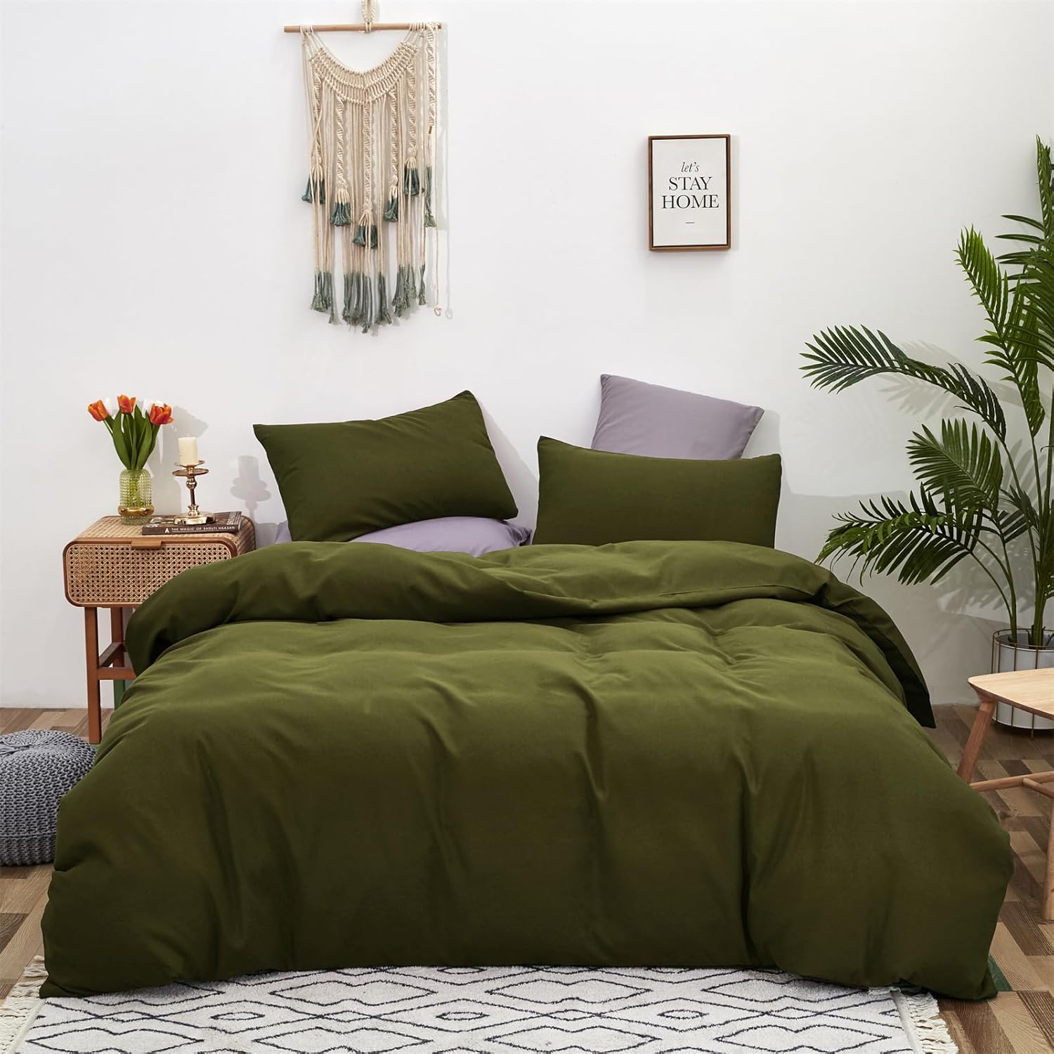 Cottonight Green Comforter Set King - Olive Dark Green Bedding