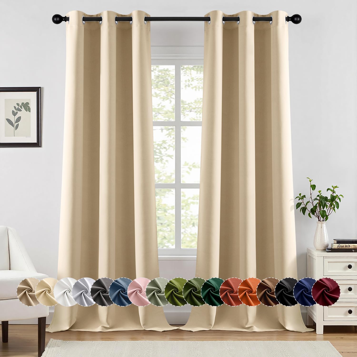 MIULEE Cream Beige Blackout Curtains for Bedroom and Living Room