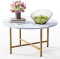 Coffee Table 23.6in Round Floor Table - Compact White with Gold Legs