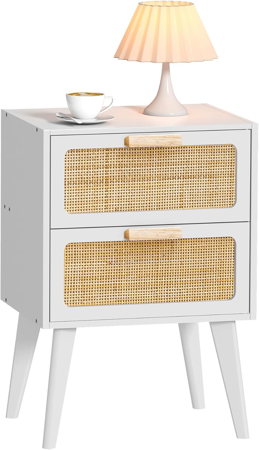 Rattan Nightstand with 2 Hand Made Drawers for Stylish Storage