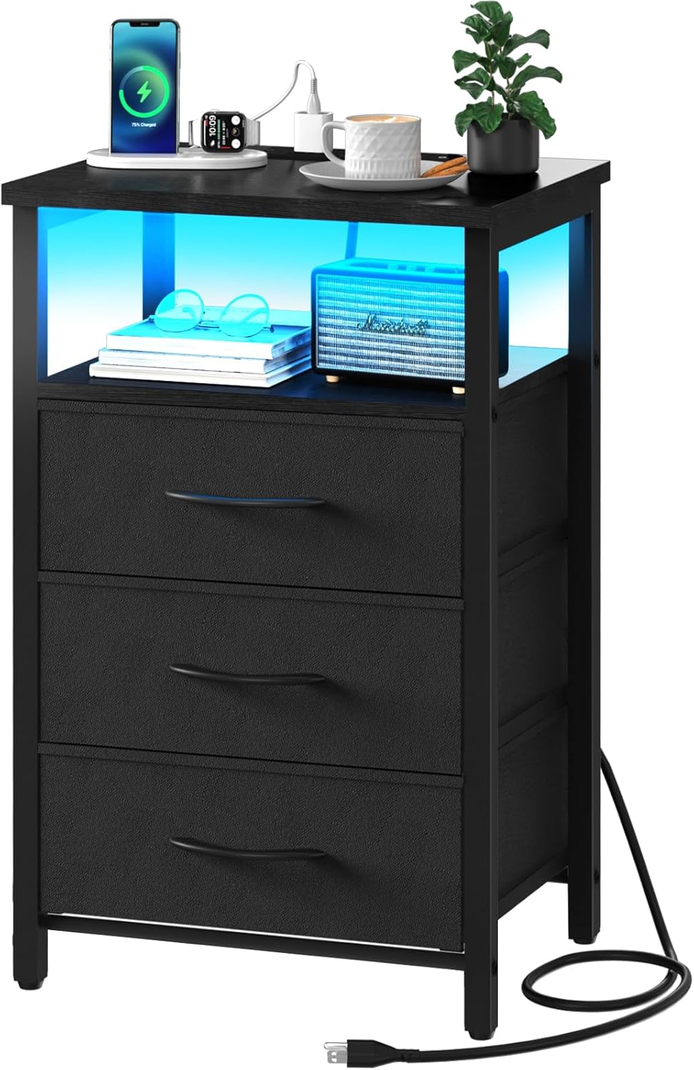 Yoobure Night Stand with Charging Station and LED Lights