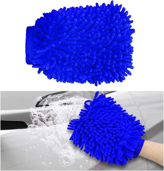 Double-Sided Chenille Car Wash Gloves: Quick & Efficient Cleaning (Blue)