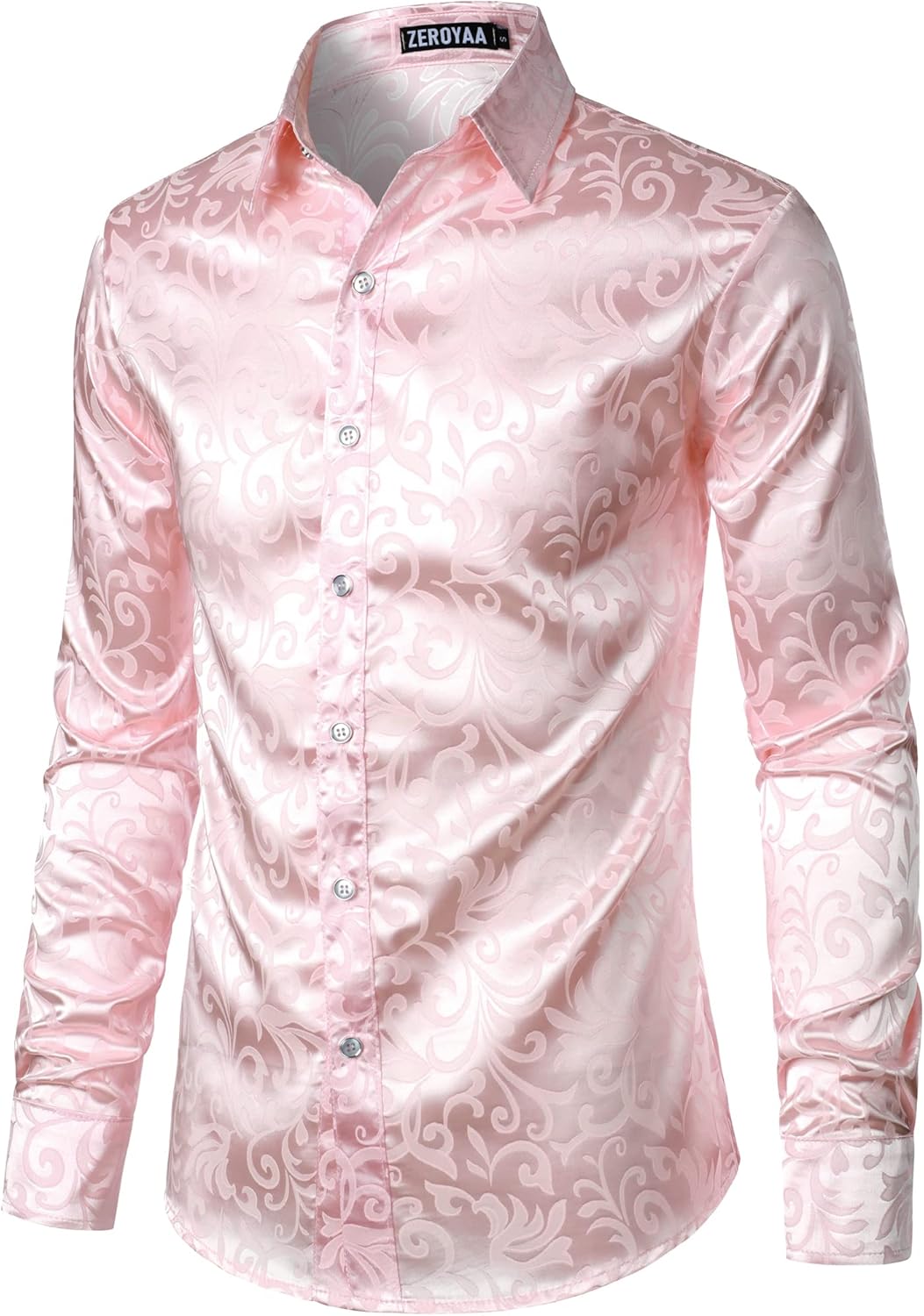 ZEROYAA Men's Luxury Jacquard Long Sleeve Dress Shirt for Events