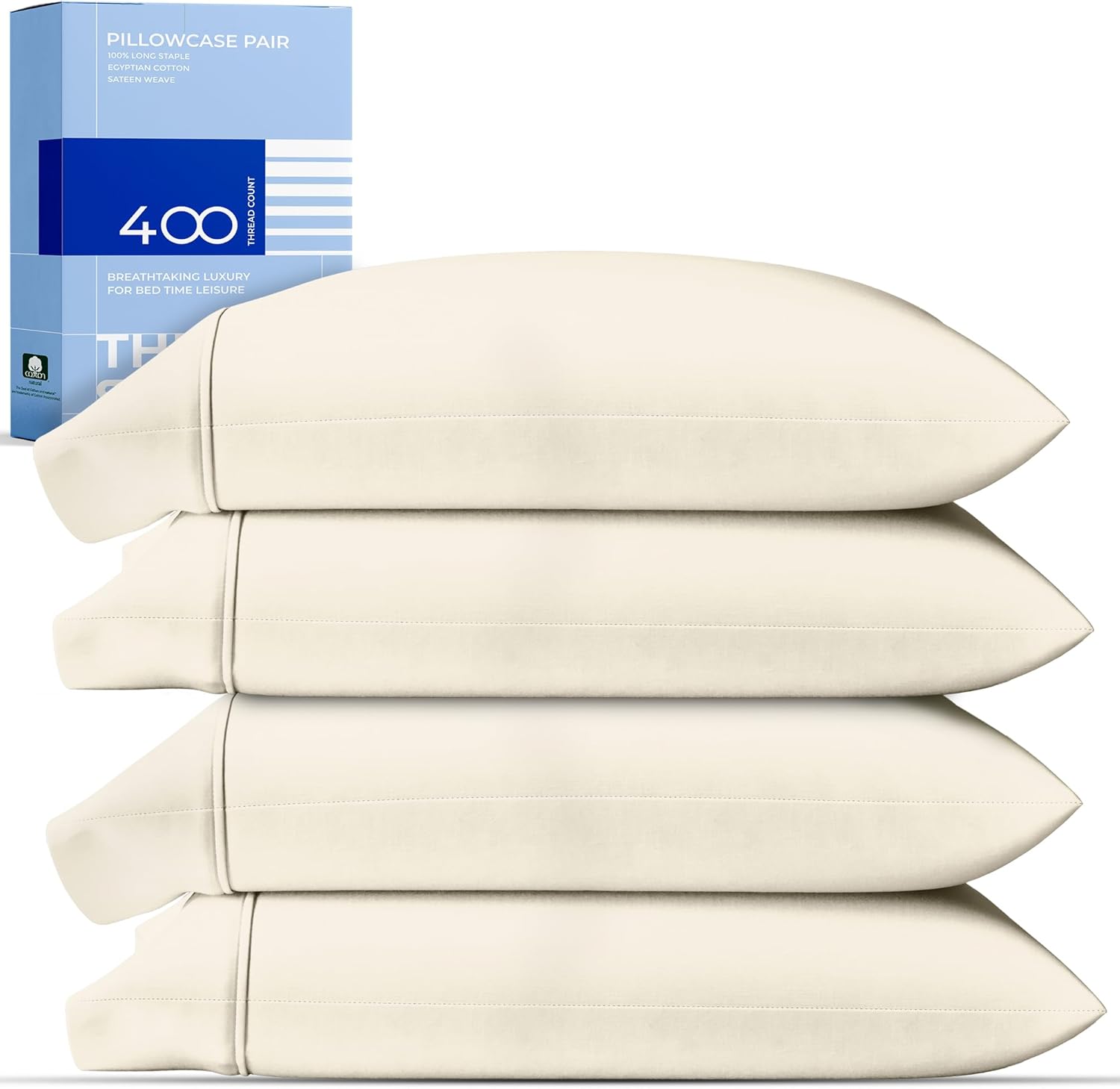 100% Cotton King Size Pillowcases Set of 4 - Ultra Soft Comfort