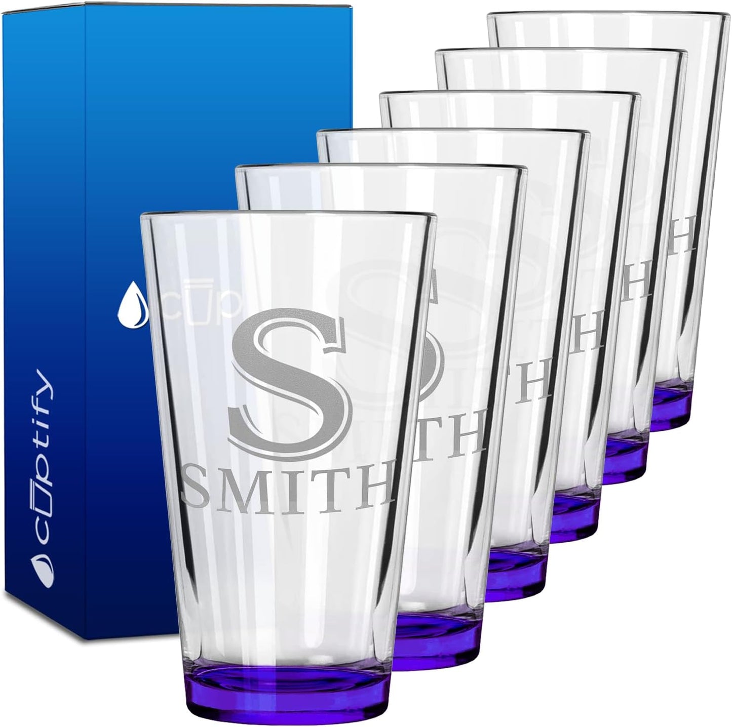 Personalized Beer Glasses Set of 6 Engraved 16oz Pint Glasses