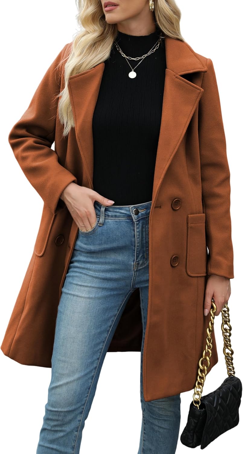 Stylish Women Winter Wool Blend Camel Mid-Long Coat for Elegance