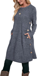 Women's Fall/Winter Tunic Dress with Pockets and Buttons - Cozy