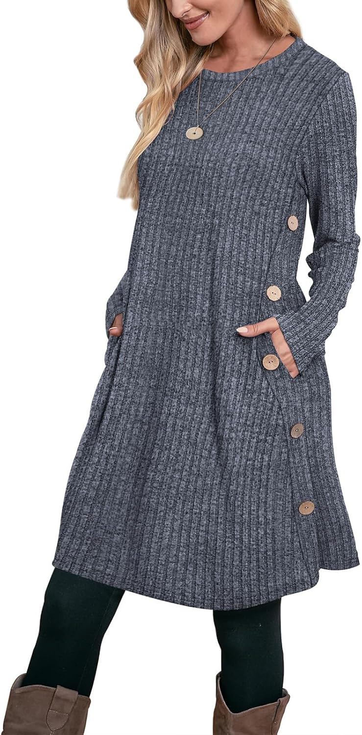 OFEEFAN Fall and Winter Tunic Dress with Pockets for Style