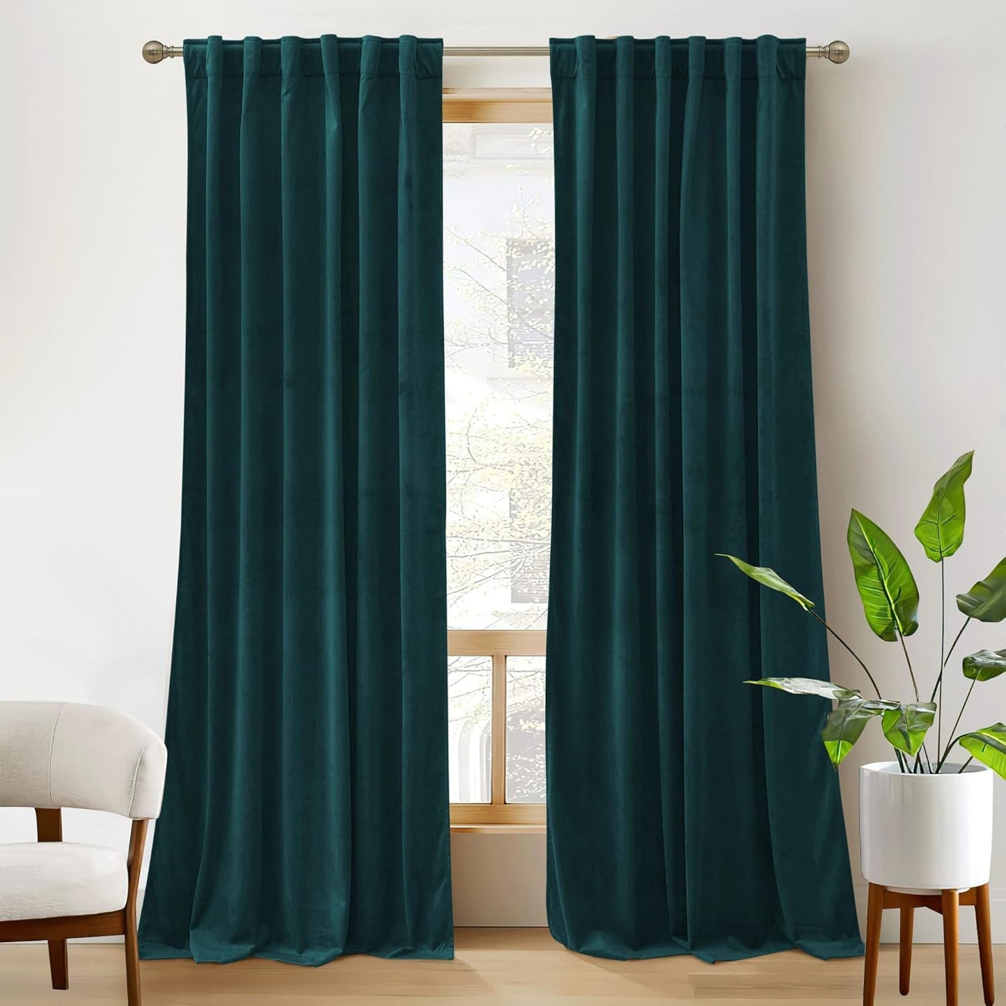 RYB Home Velvet Curtains Set - Room Darkening Drapes in Peacock Blue