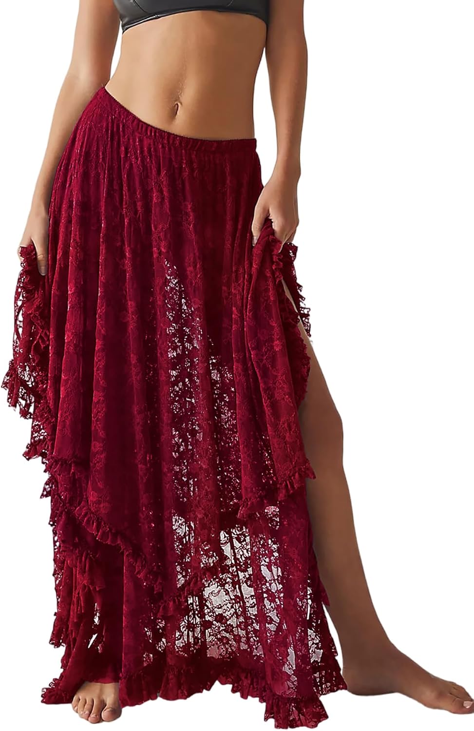 R.Vivimos Women Lace Long Skirts for Summer Beach Style