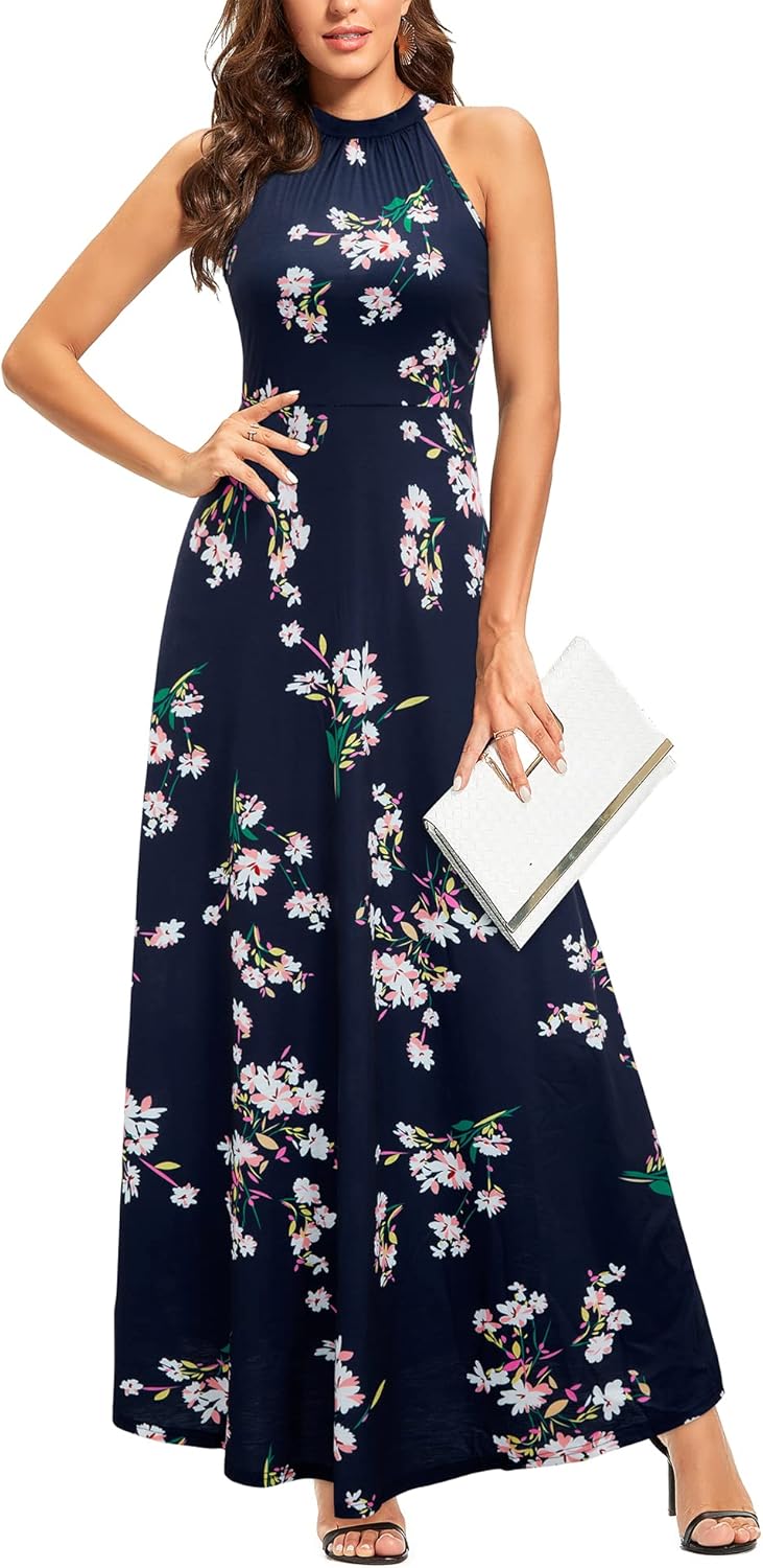 Stylish Floral Halter Neck Maxi Dress for Summer Events