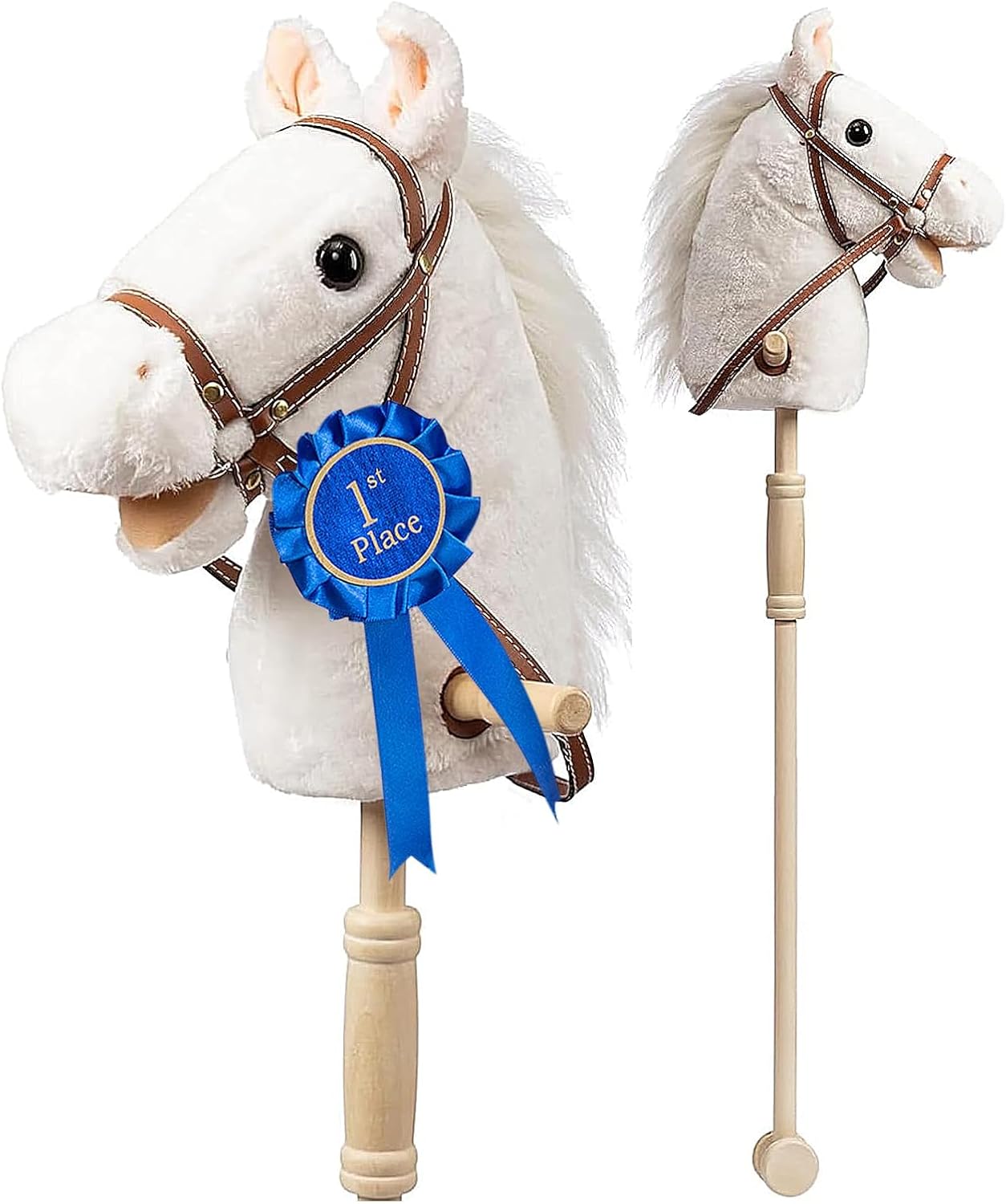 Realistic Stick Horse Plush with Sounds and Champion Ribbon