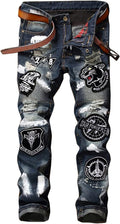 Enrica Men's Ripped Straight Slim Moto Biker Jeans - Rugged Patch