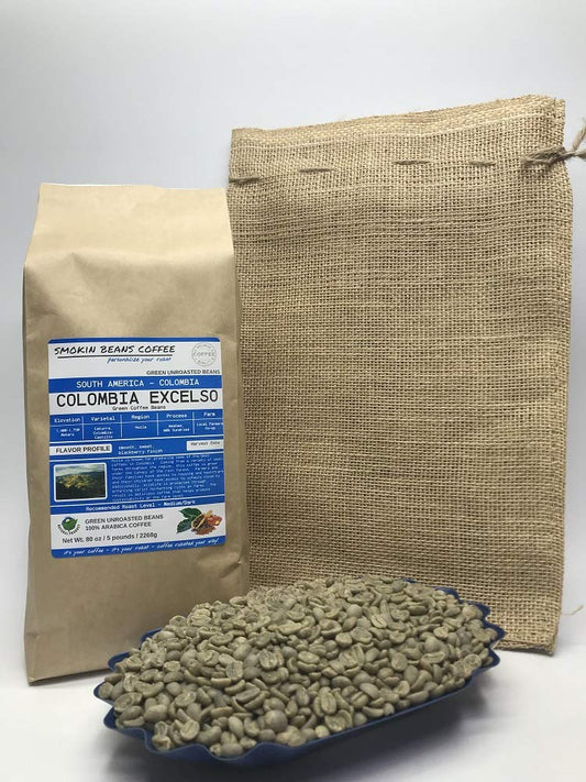 5lb Premium Colombian Green Coffee Beans - Specialty-Grade Fresh Crop for Home Roasters w/ Free Burlap Bag by Smokin Beans