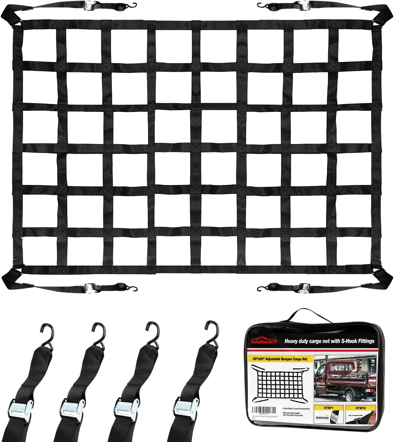 Heavy Duty Cargo Net for Pickup Truck Bed - 50x66 in Size