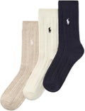 POLO RALPH LAUREN Women's Classic Cotton Cable Crew Socks - Timeless