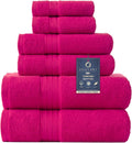 COZYART Hot Pink Bath Towel Set 6-Piece - Plush 650 GSM Turkish Cotton