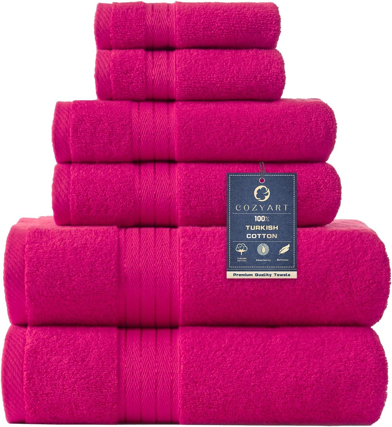 COZYART Hot Pink Bath Towel Set - Luxurious Turkish Cotton