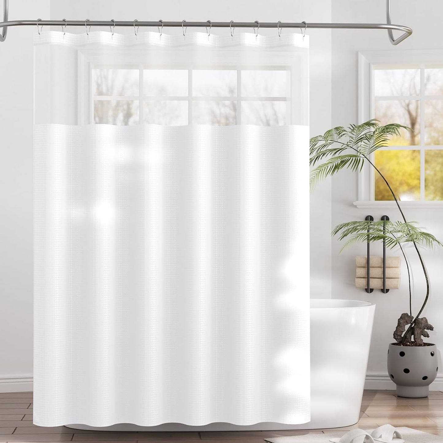 AmazerBath Waffle Shower Curtain with See Through Top Window - Luxurious Spa Experience