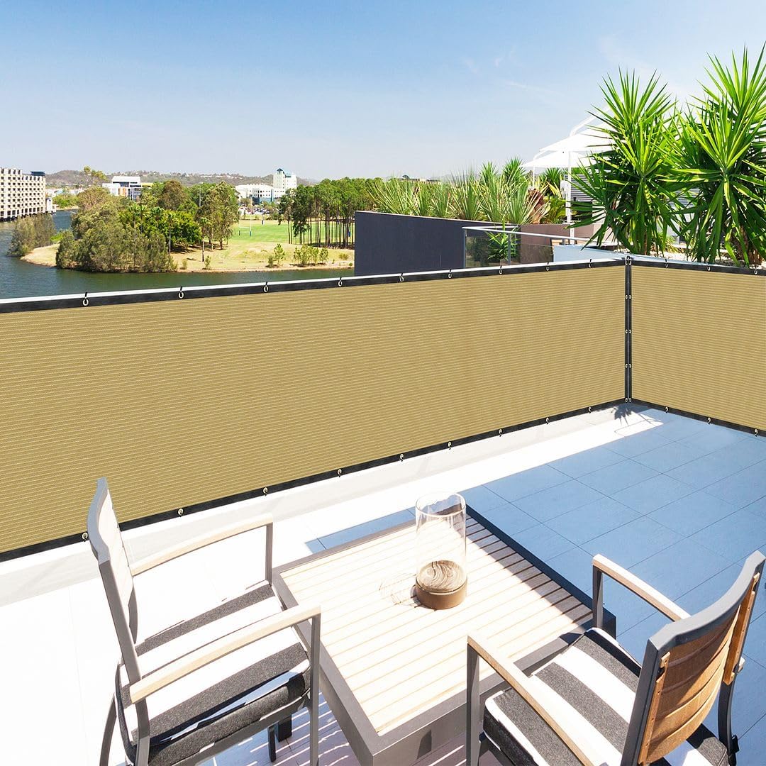 Houssity Beige 2ft x 69ft Balcony Deck Fence Privacy Screen Cover