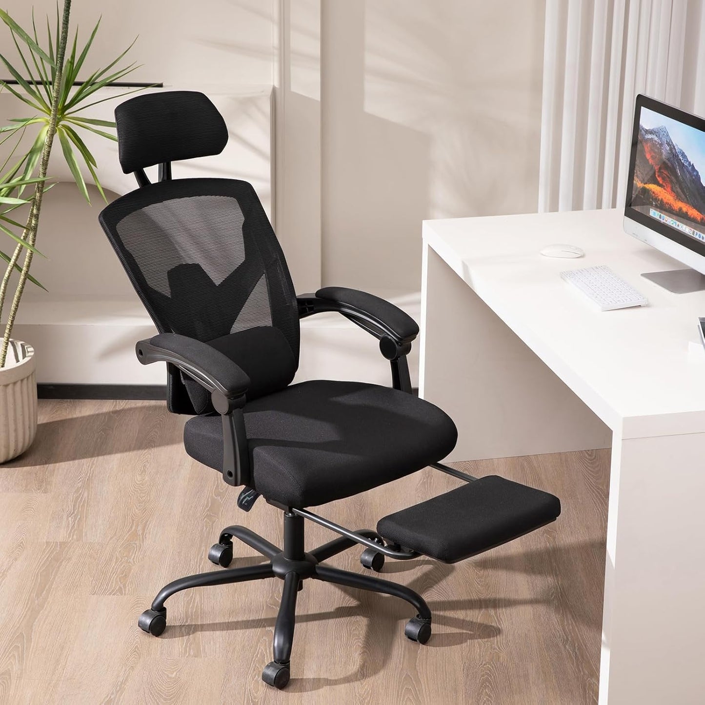 Sweetcrispy Ergonomic Office Desk Chair with Footrest for Comfort